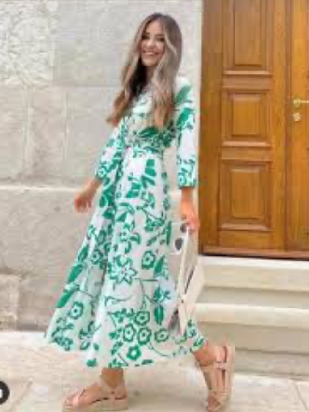 Zara White Dress with Green Floral Print